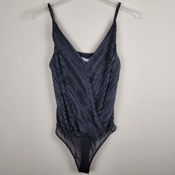 ASTR The Label Black Pleated Bodysuit Spaghetti Straps Faux Wrap Size XS NEW - Picture 1 of 12